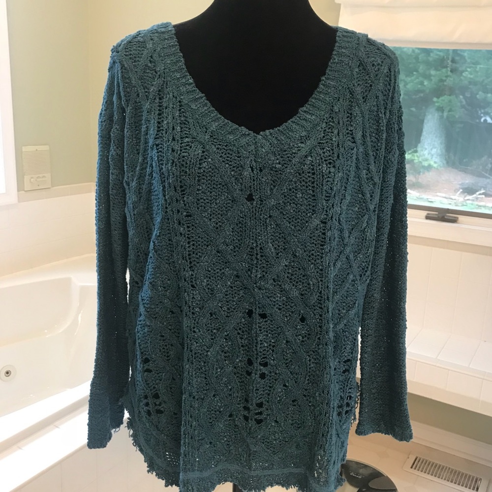 En Creme classic loose knit teal sweater